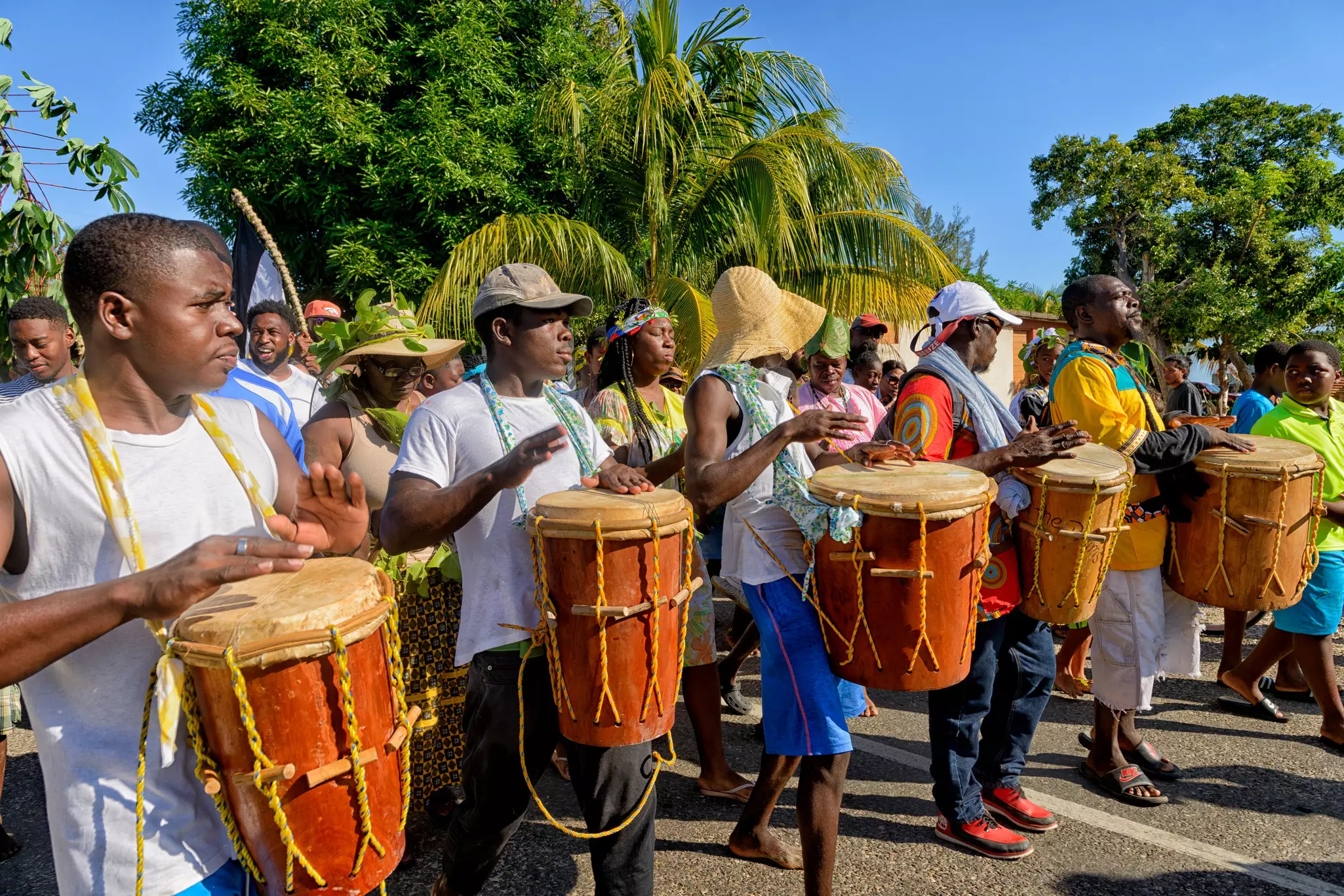 The annual Garifuna Settlement Day reenactment and celebration, which marks the arrival of the Garifuna people into Belize.  Roi Brooks/Shutterstock