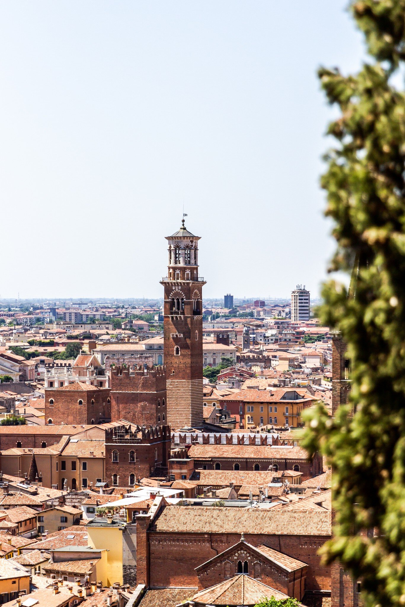 Verona skyline with river Adige, bridges, Santa Anastasia Church and Torre dei Lamberti or Lamberti Tower on summers day, view from Piazzale Castel San Pietro, Italy; Shutterstock ID 2170458095;