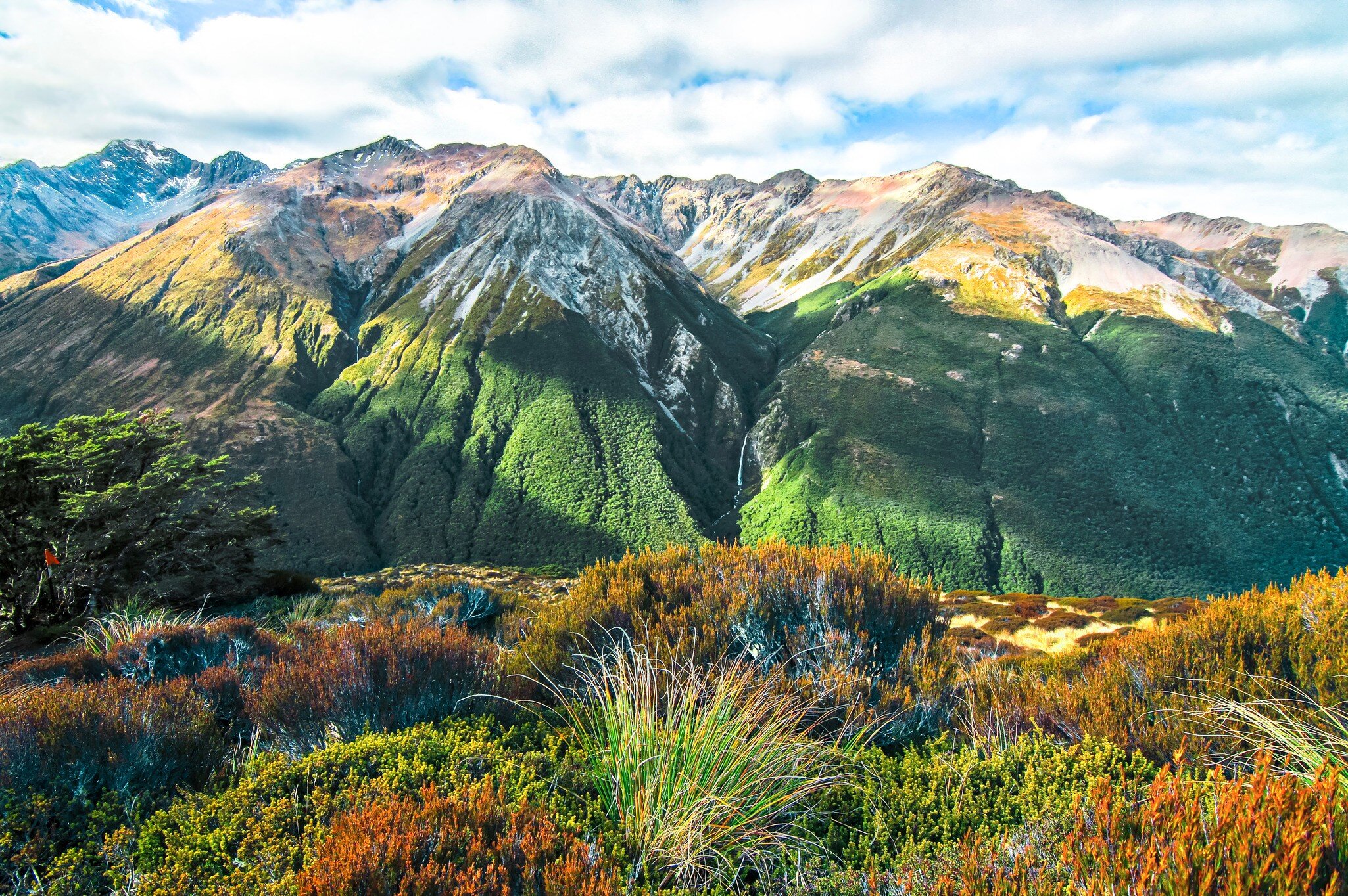 Snow-capped mountains, as seen from the trail to Avalanche Peak in Arthur's Pass National Park