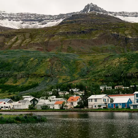 Seydisfjordur, town in east iceland famous for a blue church