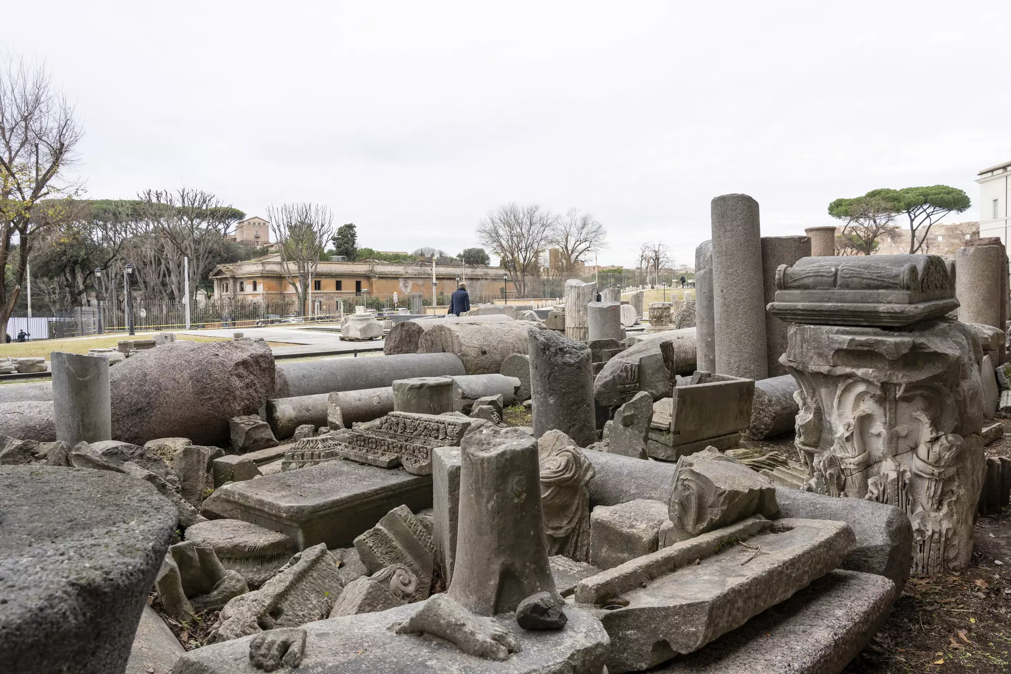 Carved marble blocks from the Ancient Rome are lined up during the opening of the Archaeological Park of the Celio and Forma Urbis Museum © Stefano Costantino / SOPA Images / LightRocket / Getty Images