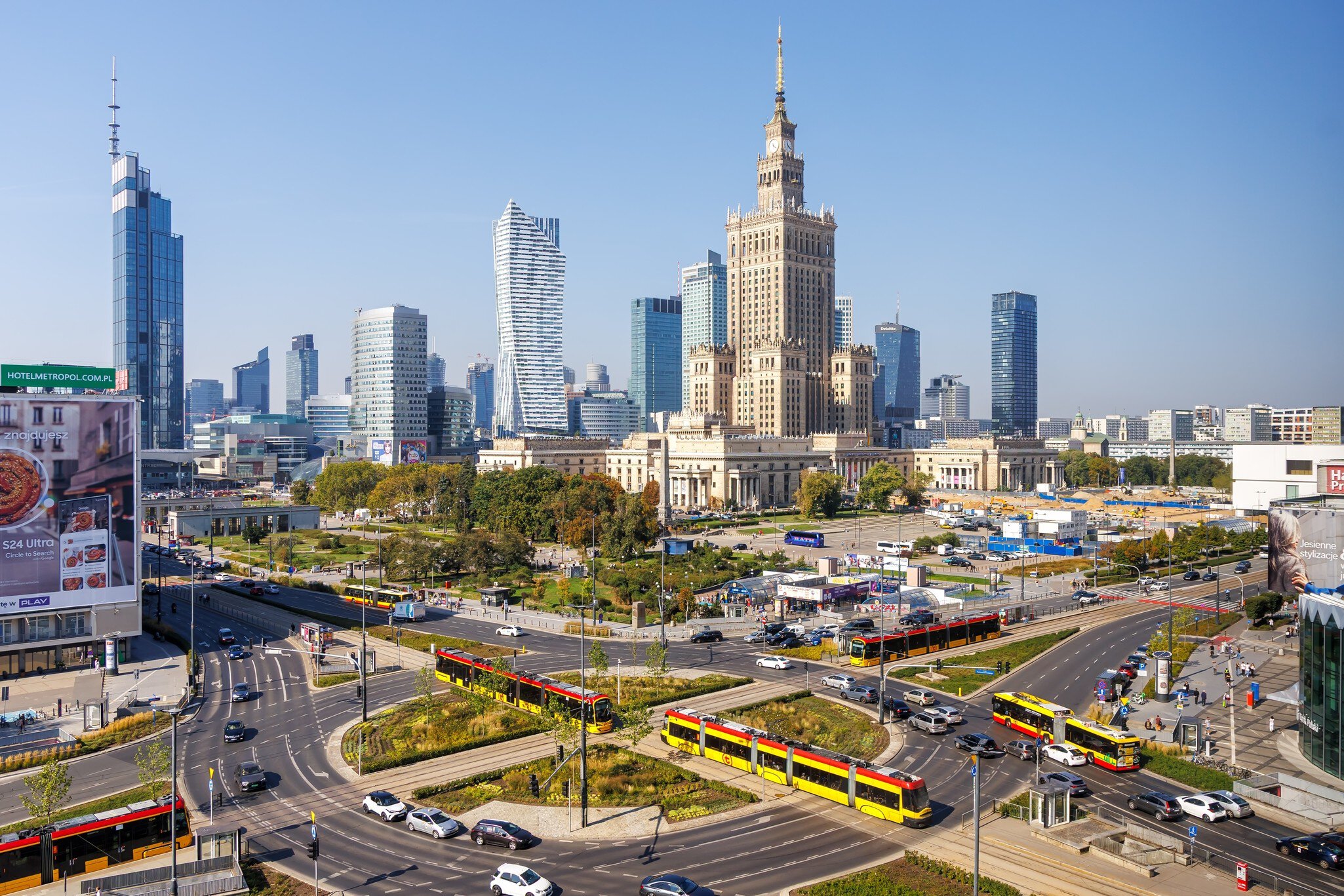 Warsaw, Poland - September 20, 2024: Warsaw skyline skyscraper with Palace of Culture and Science trams public transport in downtown in Warsaw, Poland., License Type: media, Download Time: 2025-12-17T22:25:59.000Z, User: dorota_littlerobindesign, Editorial: true, purchase_order: 56530 - Guidebooks, job: Global Publishing WIP, client: Pocket Poland 11, other: Dorota Michalec