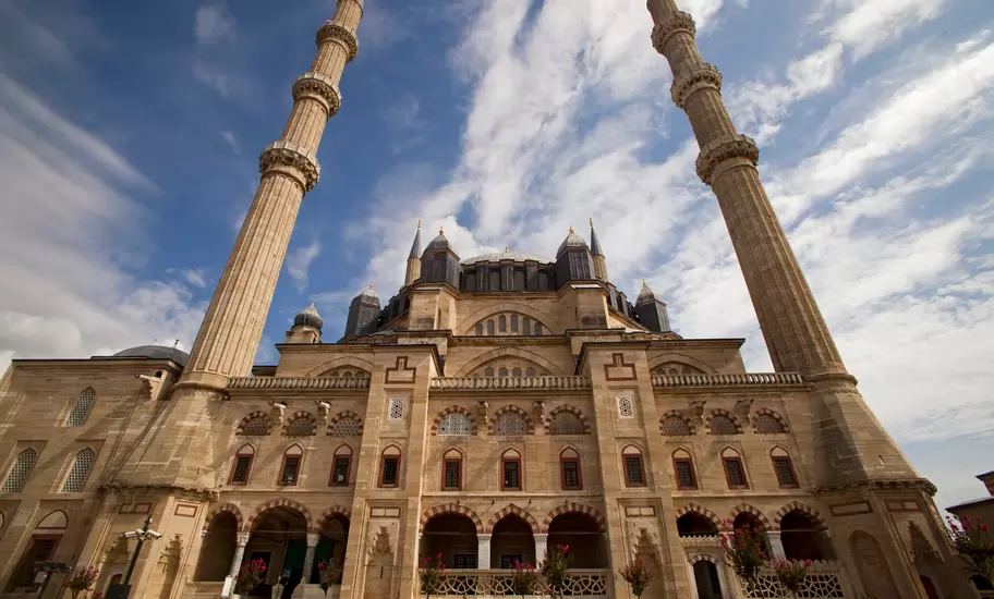 View of Selimiye mosque in Edirne, Turkey. Unesco heritage site. Famous works of Ottoman architecture. Selimiye Mosque, designed by Mimar Sinan in 1575.