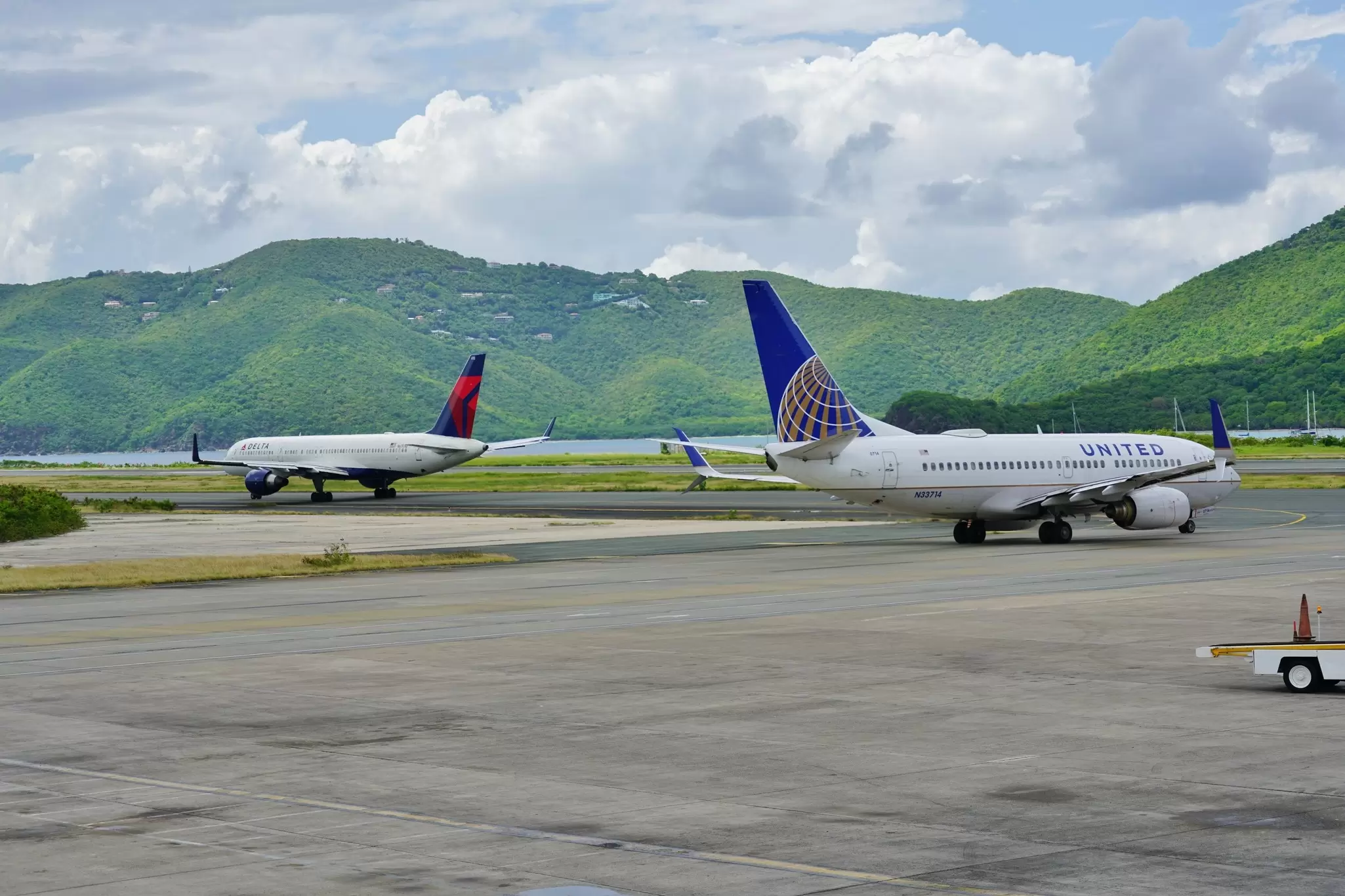 Airplanes on tarmac at ST THOMAS, US VIRGIN ISLANDS in the Cyril E. King Airport  (STT) located in Charlotte Amalie in the US Virgin Islands.