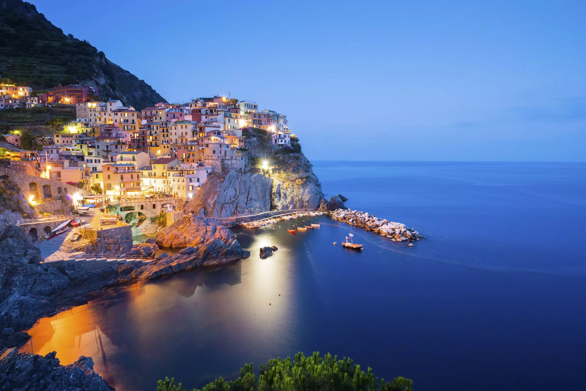 The coastline at Manarola in the Cinque Terre, Italy.