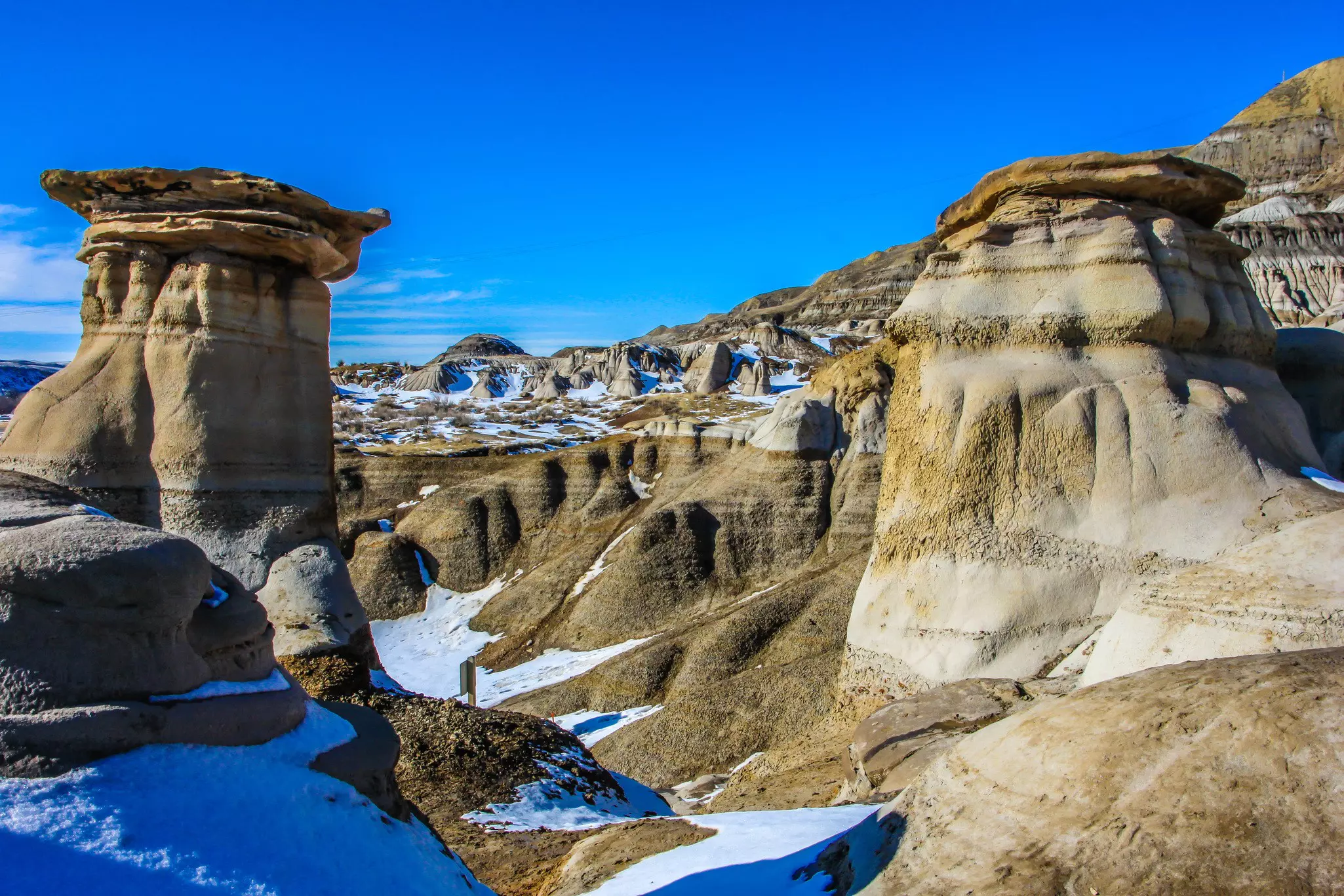 The Hoodoos (sandstone pillars) during summer near Drumheller, Alberta, Canada