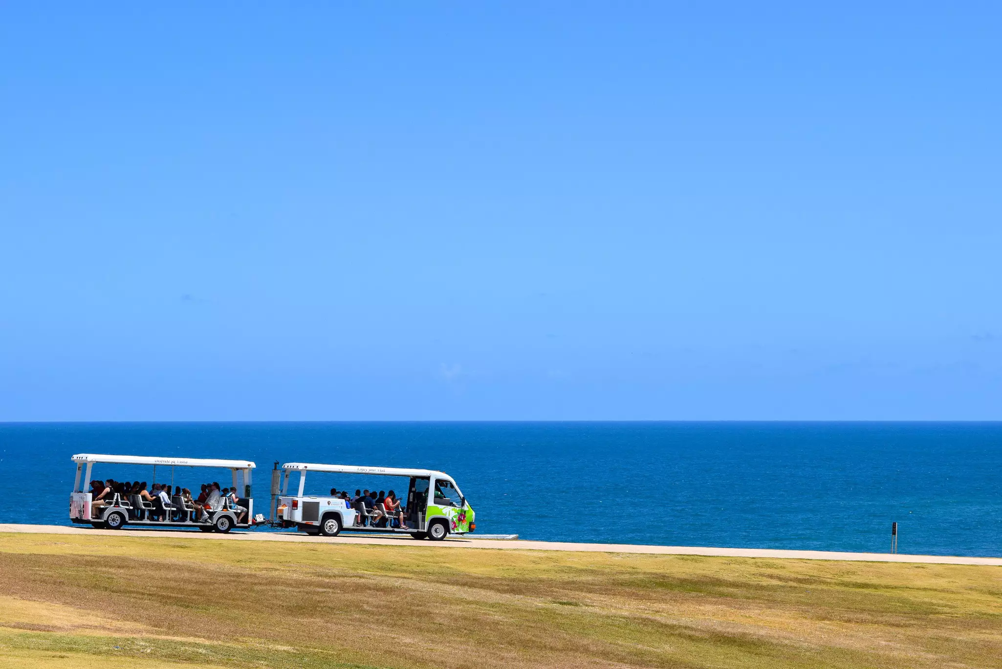 Trolley transporting tourists from Castillo San Felipe del Morro in Old San Juan, Puerto Rico