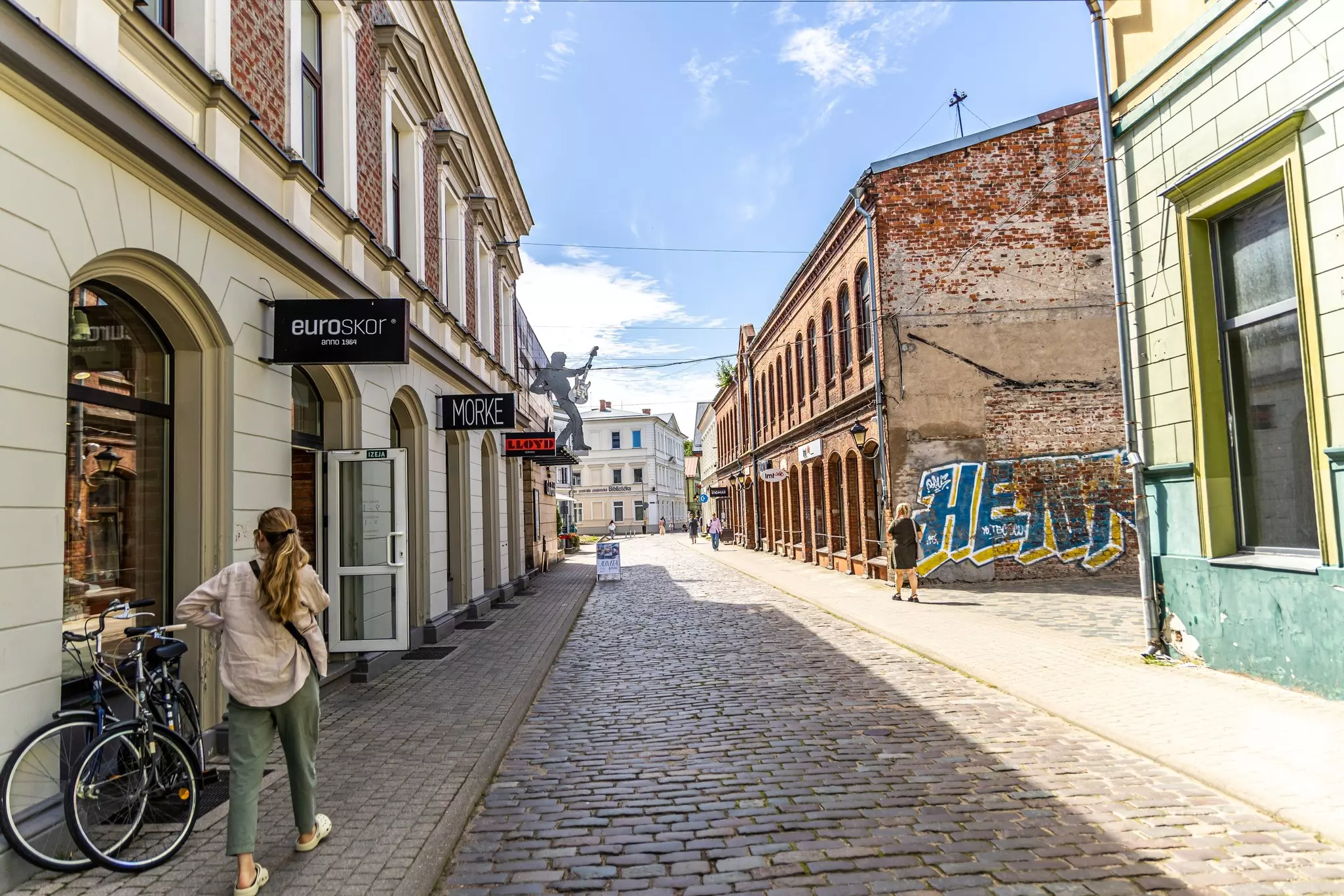 Cobbled streets in the historic center of Liepāja, Latvia.