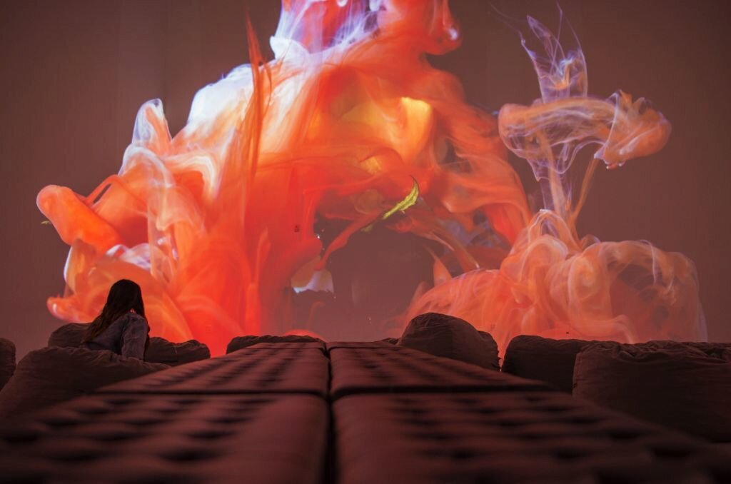A visitor watches the Kingdom of Colors exhibition, an immersive visual experience from French filmmaker Thomas Blanchard and artist Oilhack, at the ARTECHOUSE gallery in Washington, DC on November 8, 2017..It all began as an accident. After hurti...