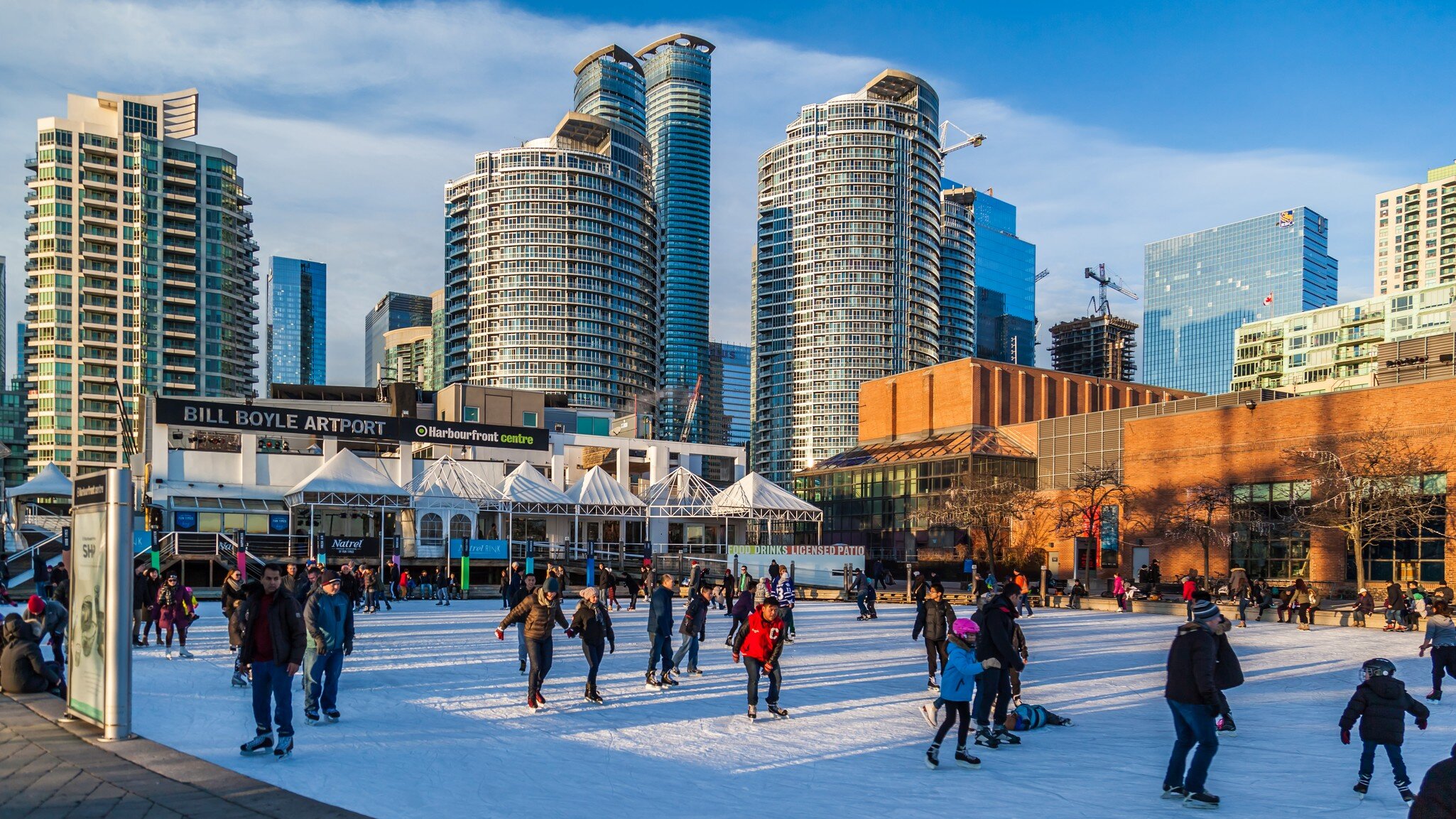 February 6, 2016: Crowd of skaters at Harbourfront Centre public skating rink.