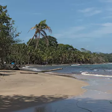 Coast with rock at Punta Manzanillo in Gandoca Manzanillo National Wildlife Refuge, Costa Rica.