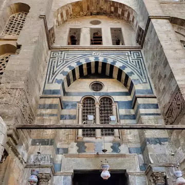 Cairo / Egypt - October 18 , 2020: The Qalawun complex is a massive complex in Cairo , It is located at Bayn al-Qasrayn on al-Muizz street
