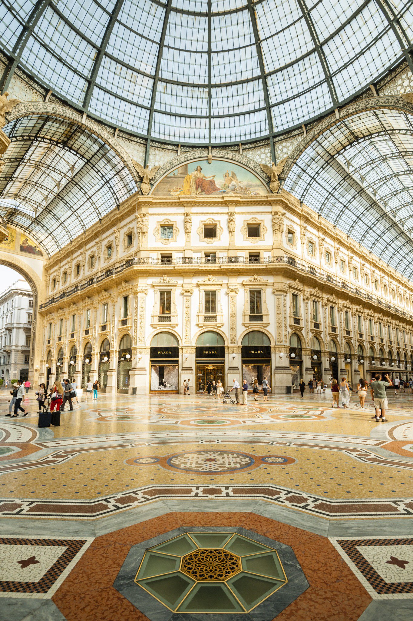 Interior of the Galleria Vittorio Emanuele II, one of the world's oldest shopping malls in central Milan. The Galleria is named after Victor Emmanuel II, the first king of the Kingdom of Italy.
