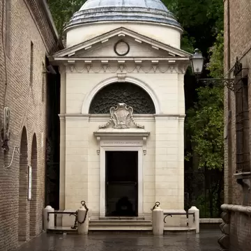 Dante's Tomb on a bleak rainy day in Ravenna, Italy.
