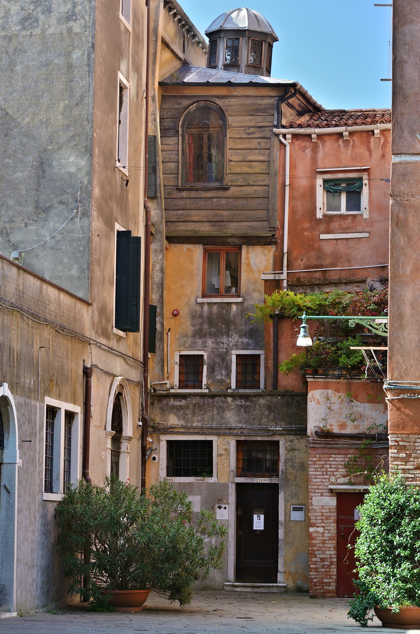 Exterior view of the Canton synagogue in the Jewish Ghetto of Venice, Italy.
