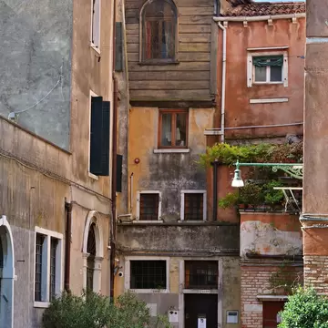 Exterior view of the Canton synagogue in the Jewish Ghetto of Venice, Italy.