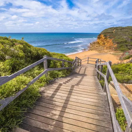 Walkway to Bells Beach on the Surf Coast of Victoria, Australia.