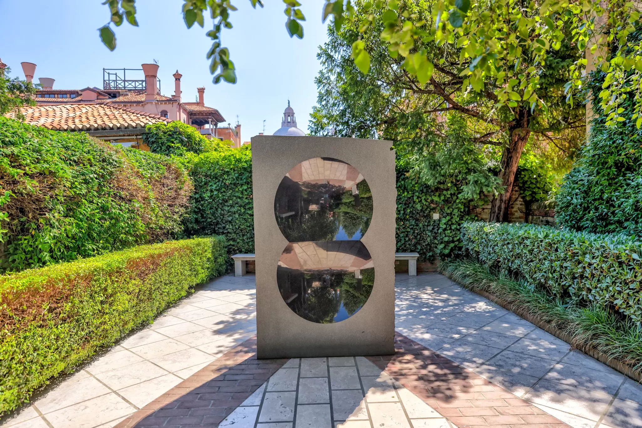 A sculpture by Anish Kapoor in the Nasher Sculpture Garden at the Peggy Guggenheim Collection in Venice, Italy.