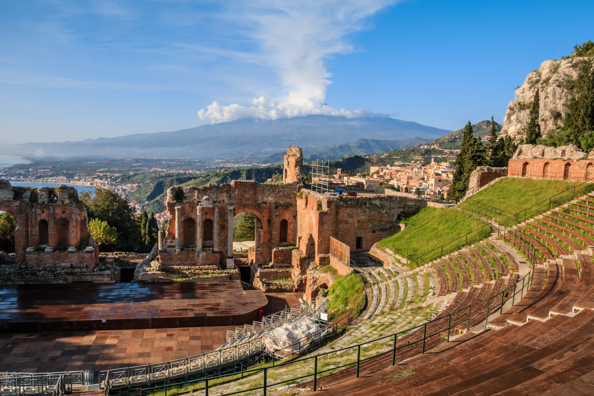 The Teatro Greco and Mount Etna in the background.