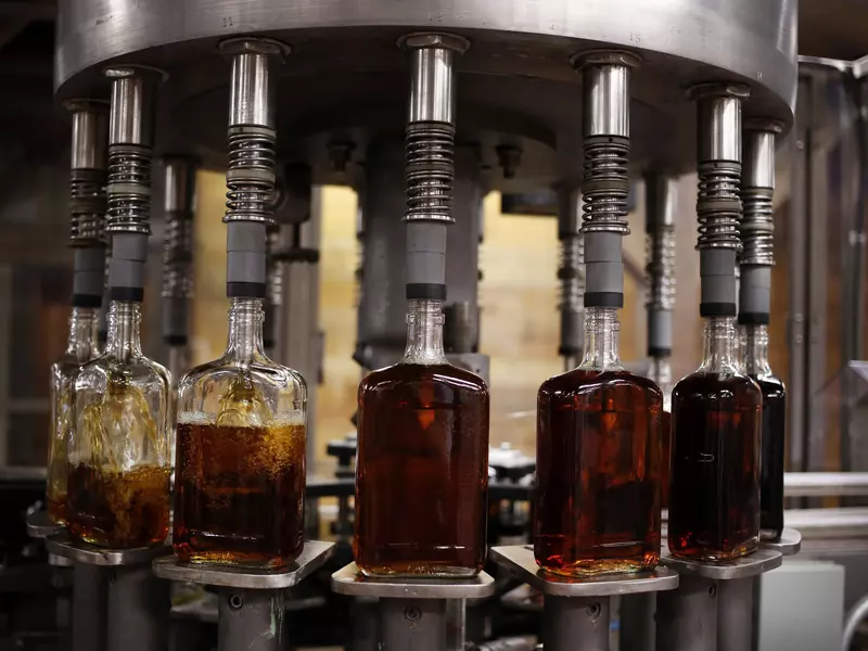 Bottles of single barrel bourbon are filled on the bottling line at a distillery in Kentucky. Getty Images/Bloomberg Creative Photos
