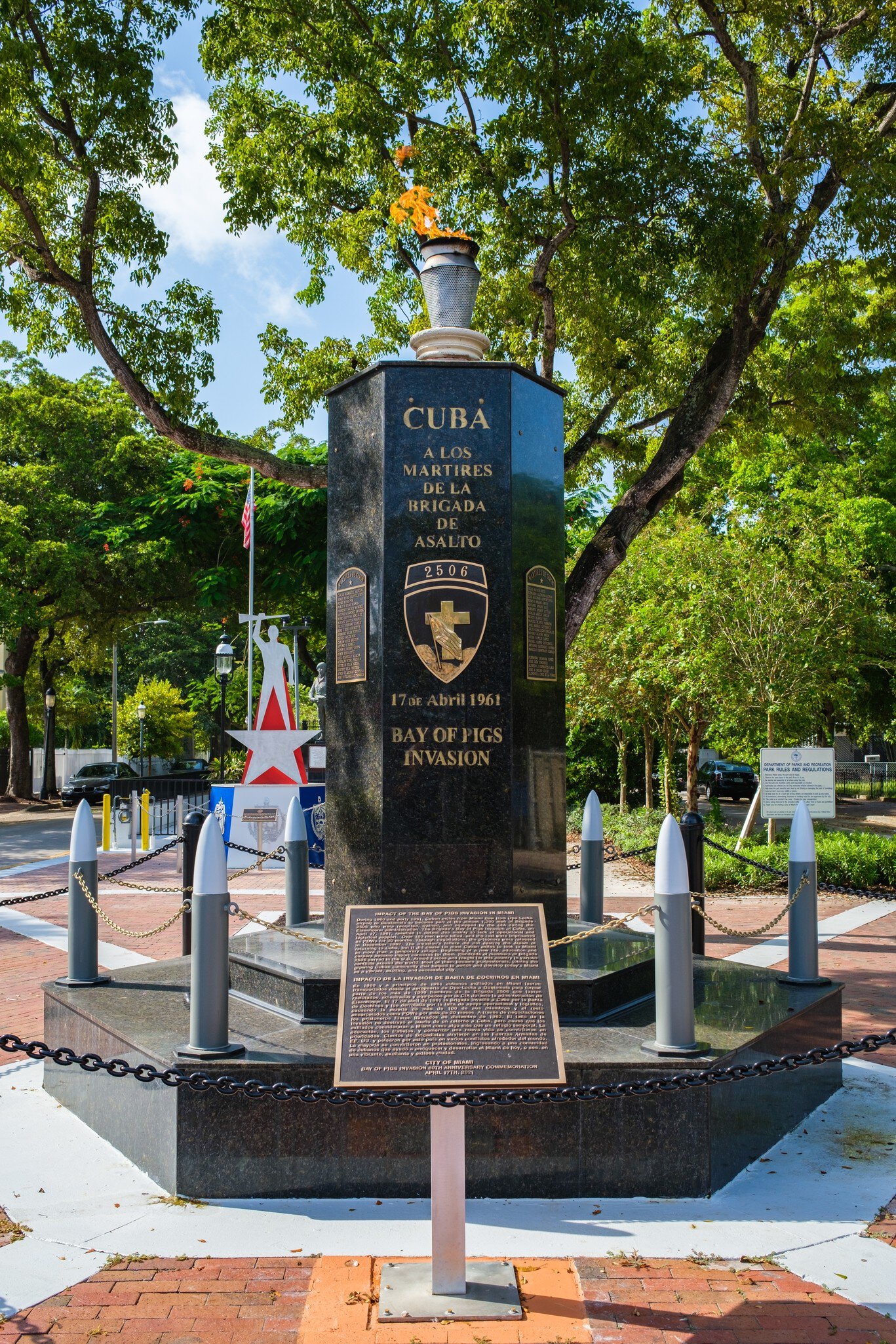 The Bay of Pigs Monument in the Cuban Memorial Boulevard Park in Miami, Florida.