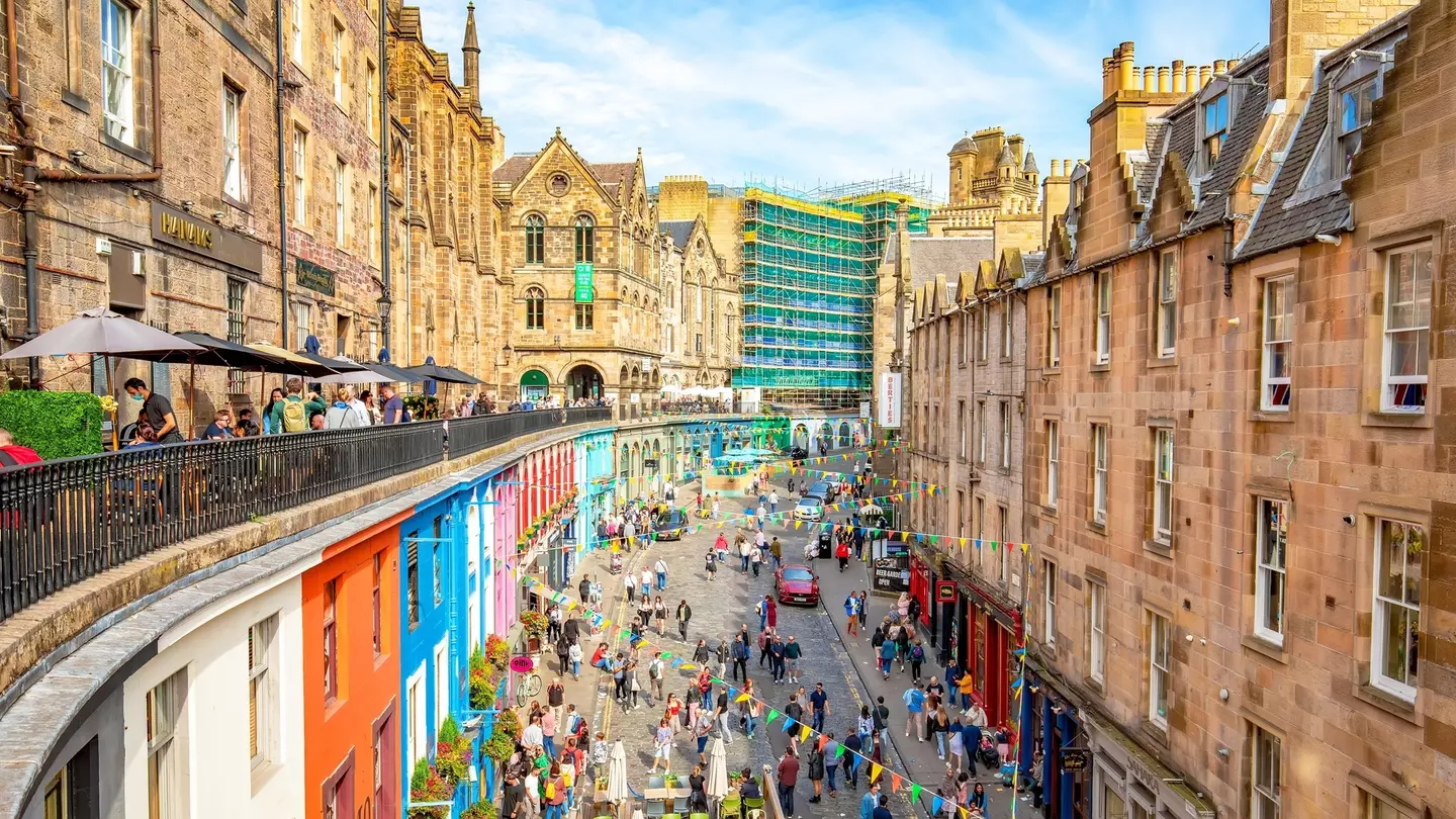 Famous Victoria street in Edinburgh's old town.