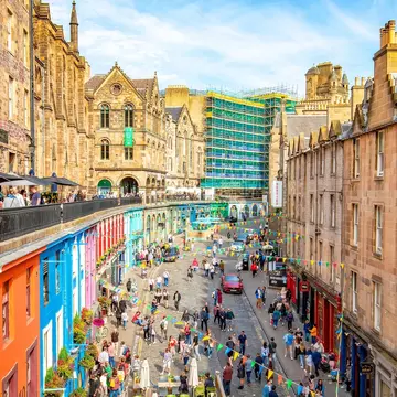 Famous Victoria street in Edinburgh's old town.