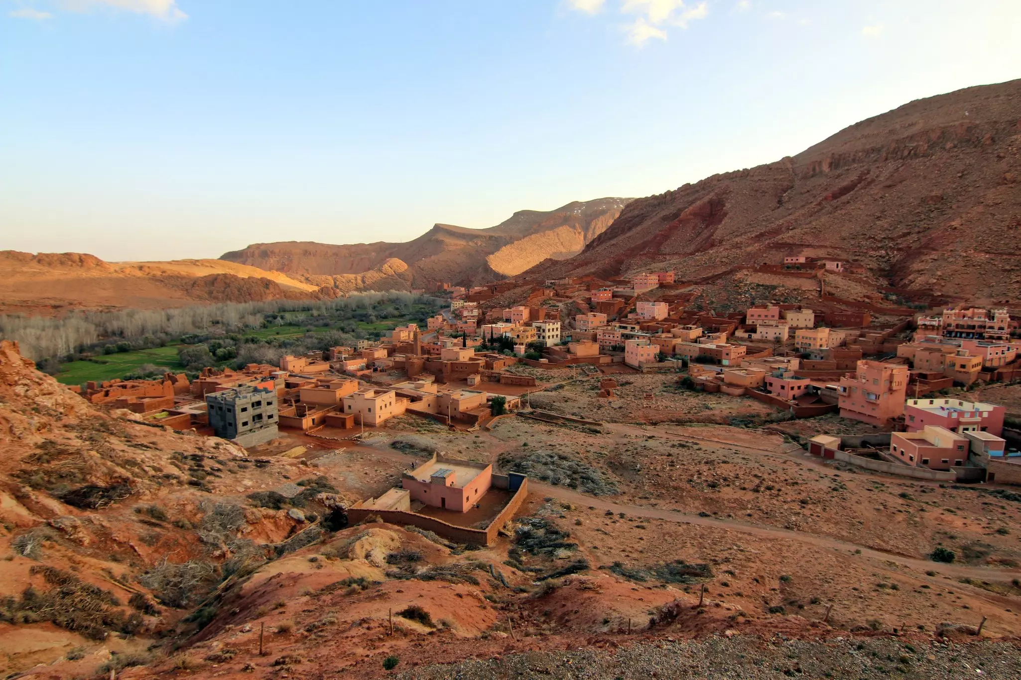Aerial view of the Berber village of Ait Ouglif, Dades Gorges Valley in the High Atlas Mountains, Morocco