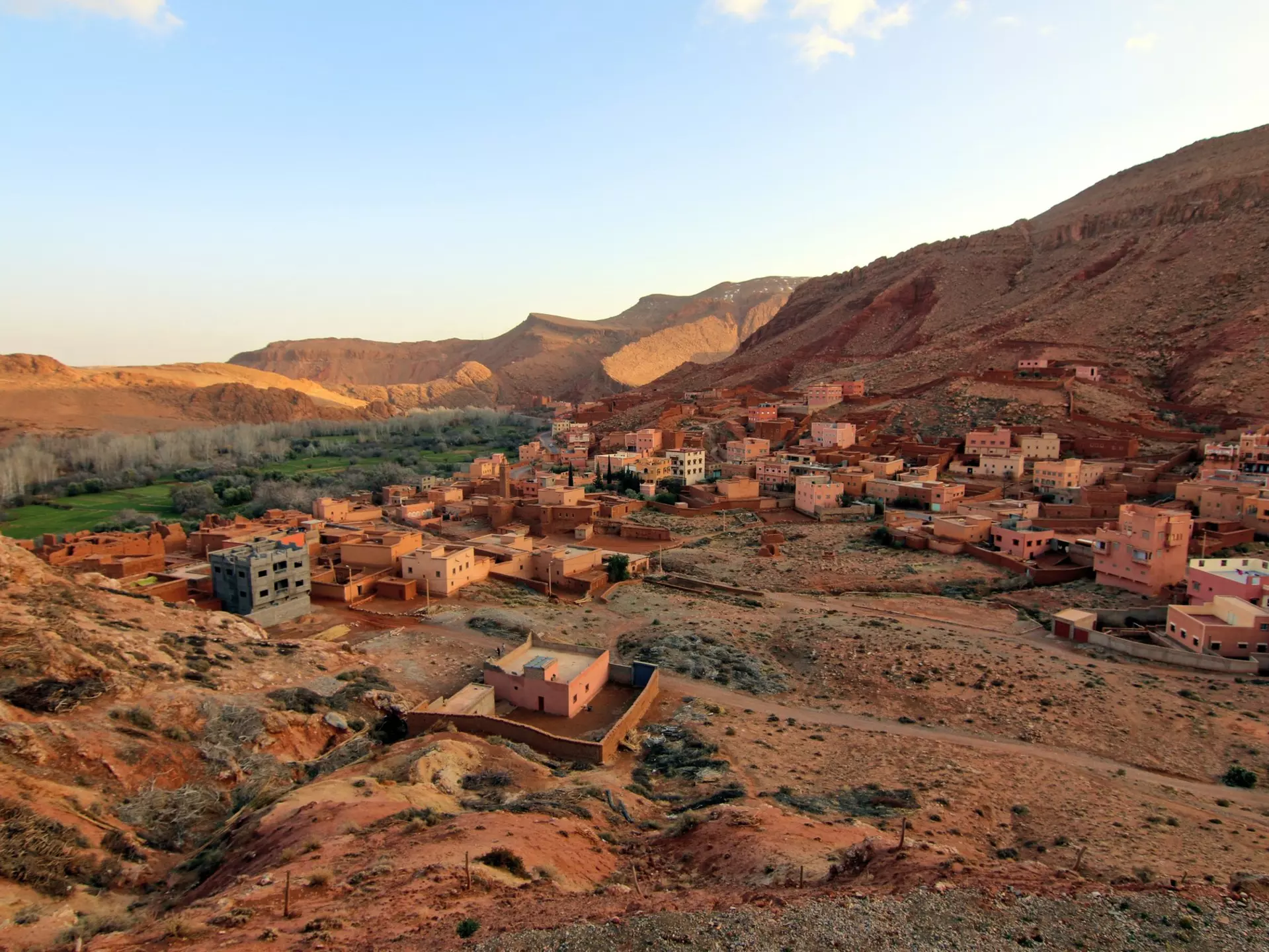 Aerial view of the Berber village of Ait Ouglif, Dades Gorges Valley in the High Atlas Mountains, Morocco