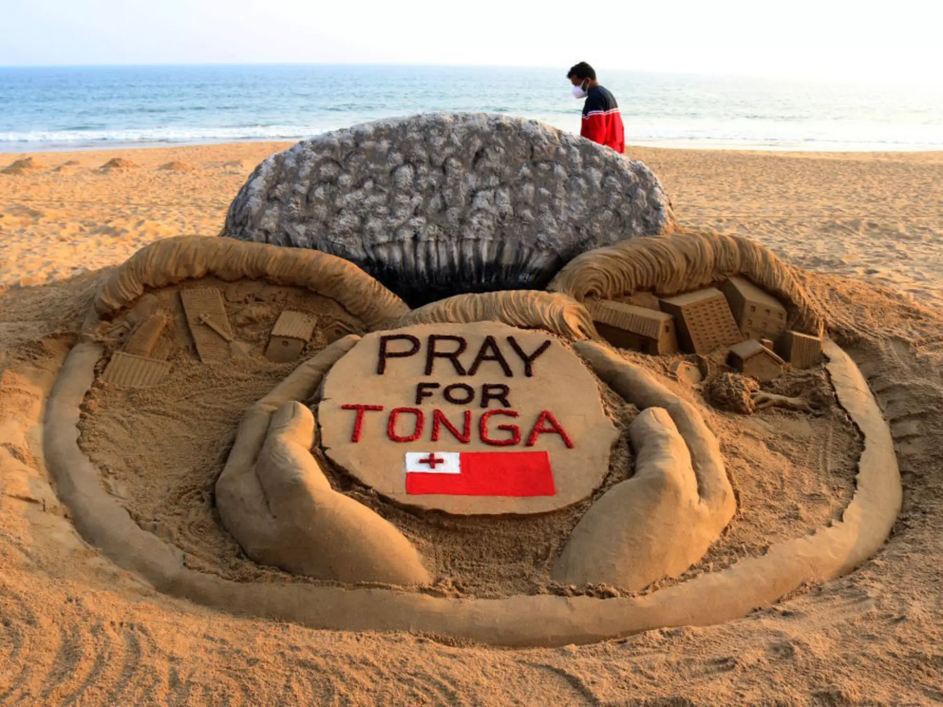 Sudarsan Pattnaik creates 'Pray for Tonga' sand sculpture