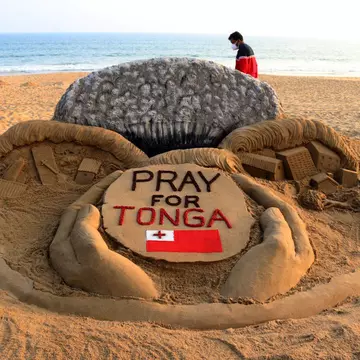 Sudarsan Pattnaik creates 'Pray for Tonga' sand sculpture