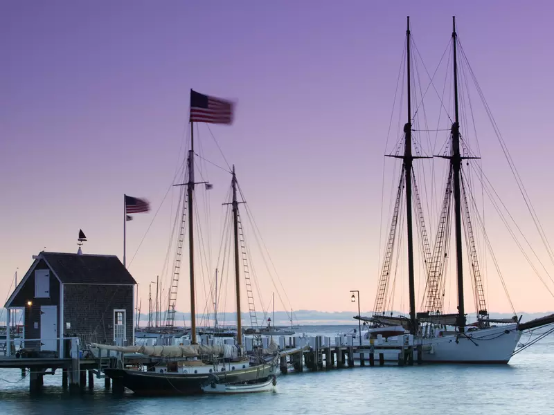 Rigging tall ship, Vineyard Haven Harbor, Vineyard Haven, Martha's Vineyard, Dukes County, Massachusetts, USA