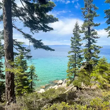 View of Lake Tahoe from the Rubicon Trail near DL Bliss State Park.