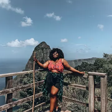 Stephanie at the Piton mountains on her first St Lucia trip.