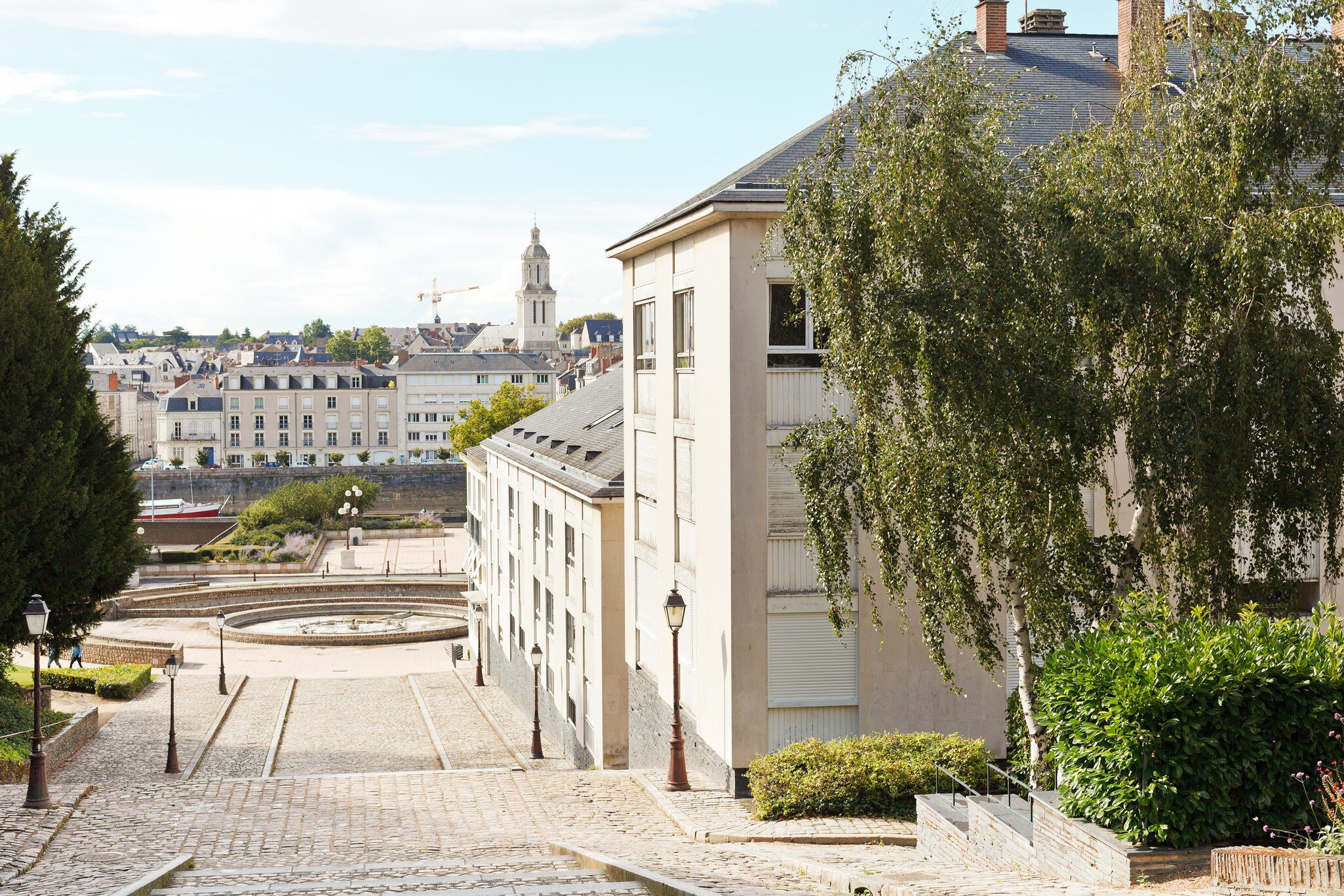 Montee Saint-Maurice street with steps in Angers city, France.