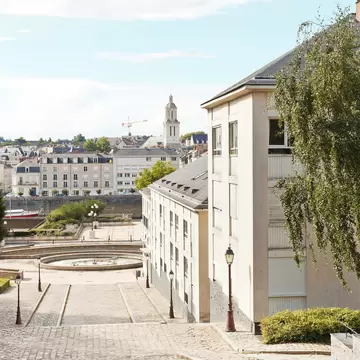 Montee Saint-Maurice street with steps in Angers city, France.