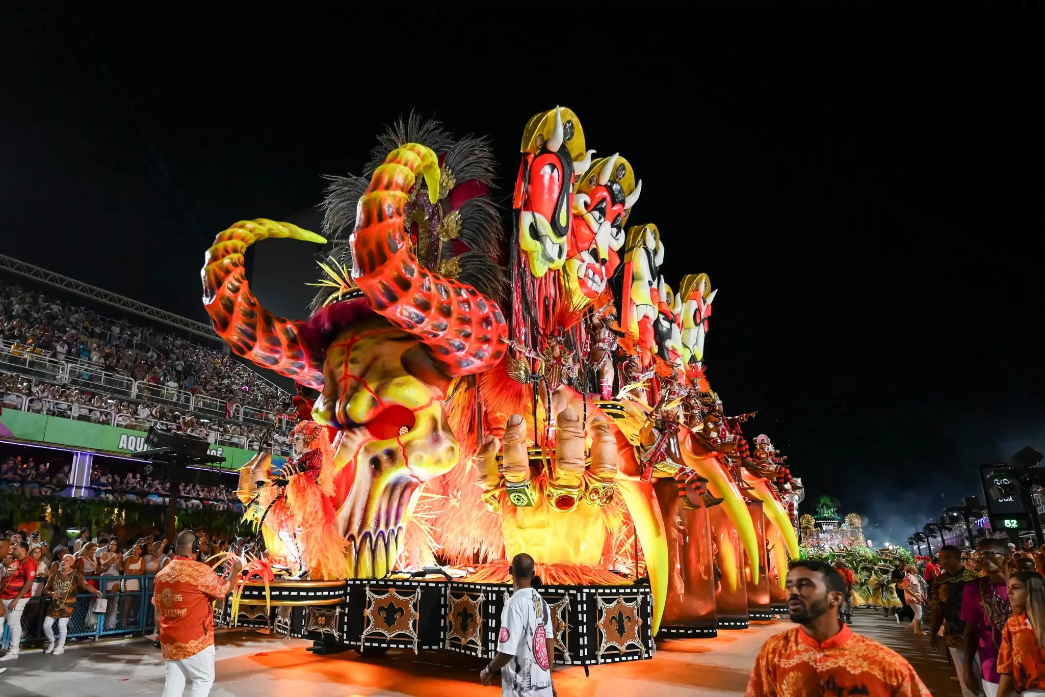 View of the parade car of the Salgueiro samba school during the carnival in the city of Rio de Janeiro, Brazil.