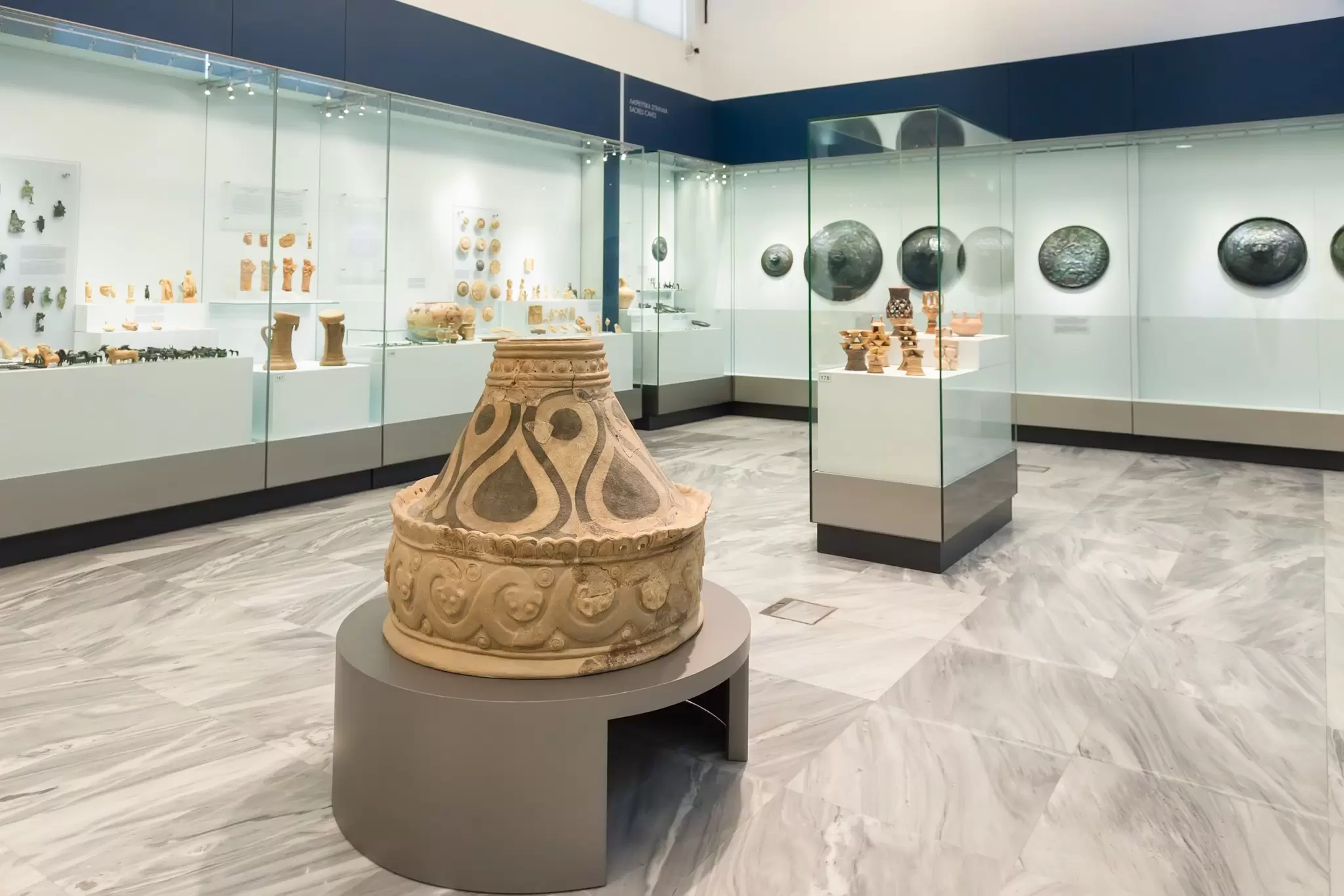 View of the exhibits at the Heraklion Archaeological Museum on the island of Crete, Greece.