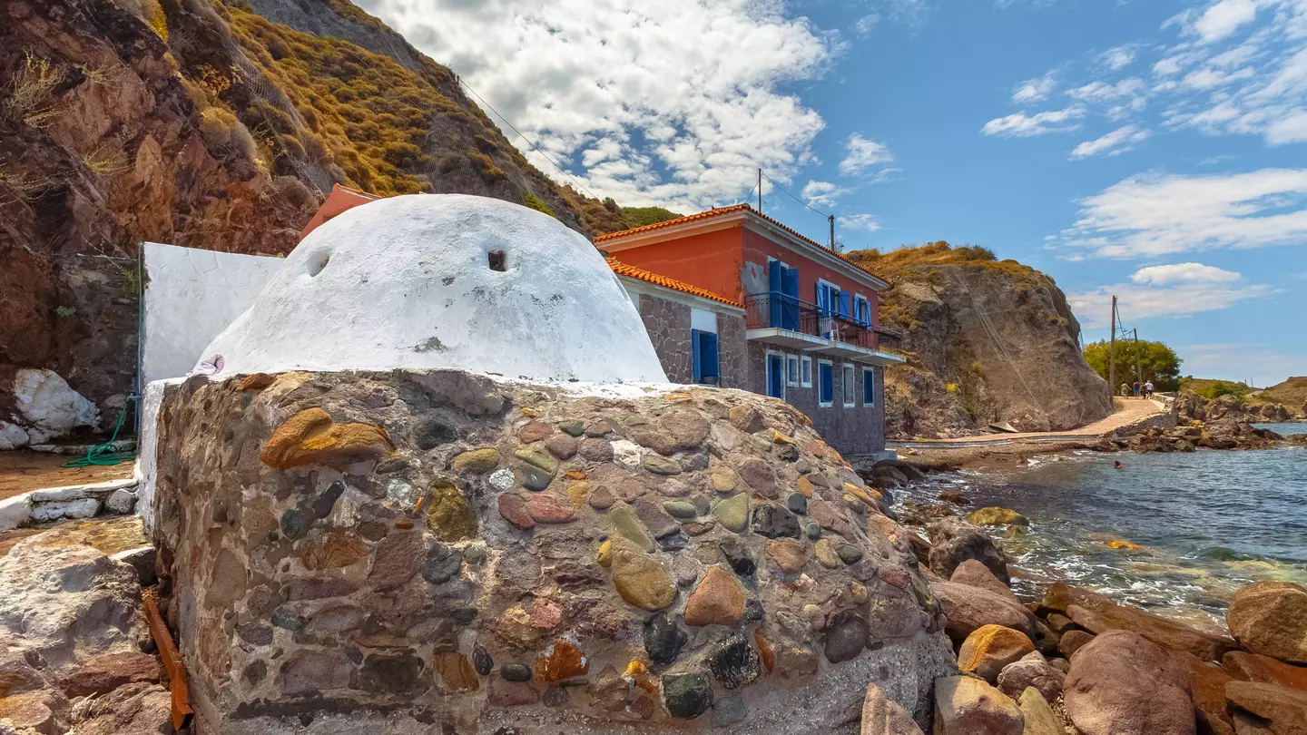 Close up image of the sea side hot springs in Eftalou village.