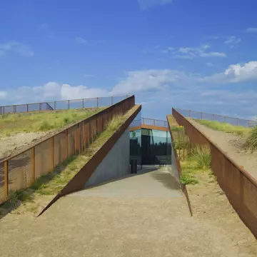 Blavand, Esbjerg, Denmark. Entrance to the Tirpitz Museum (Tirpitz Museet), also called Blavand Bunker Museum.