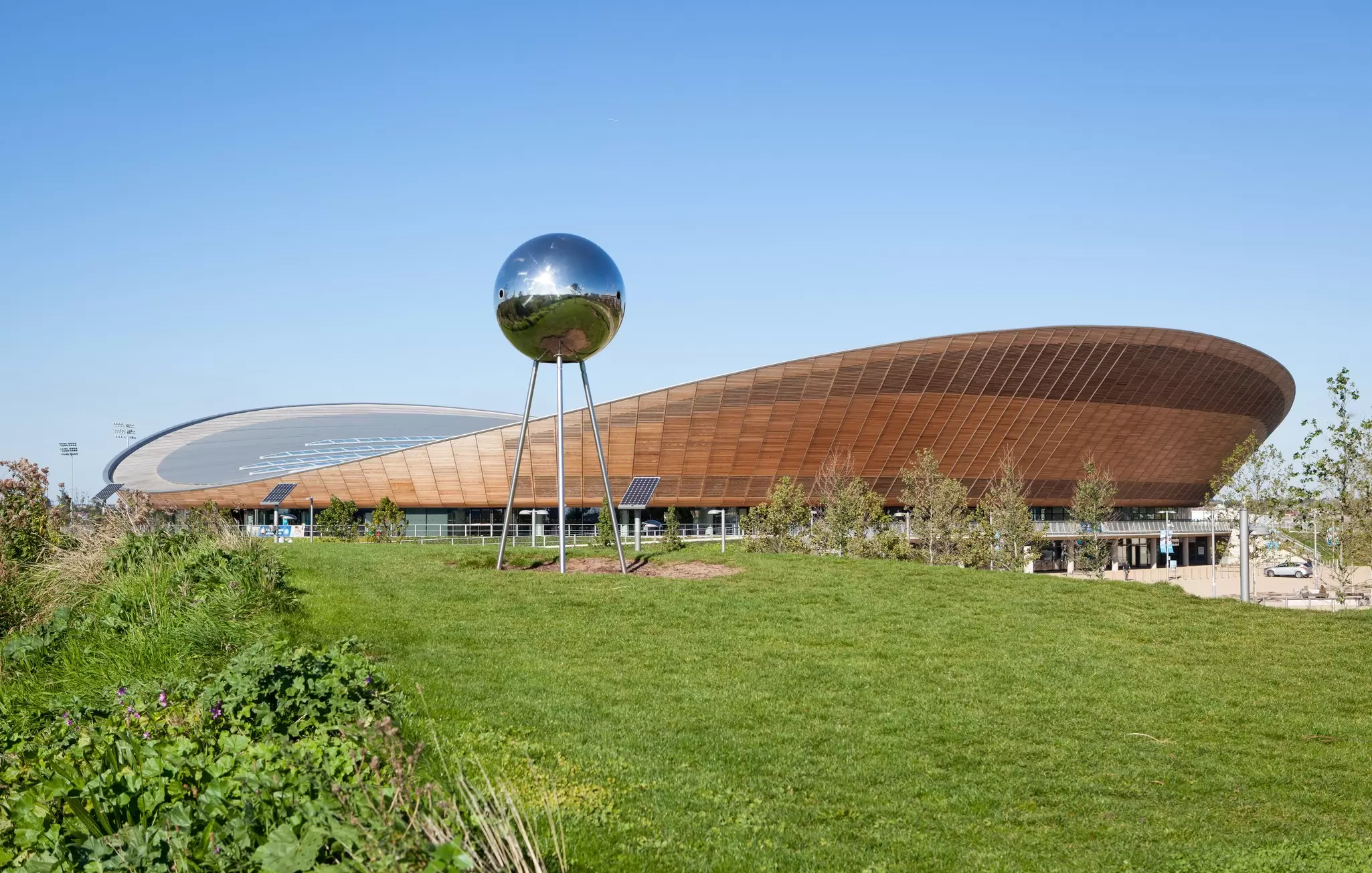 Exterior view of the Lee Valley Velopark in the Queen Elizabeth Olympic Park in London, UK.