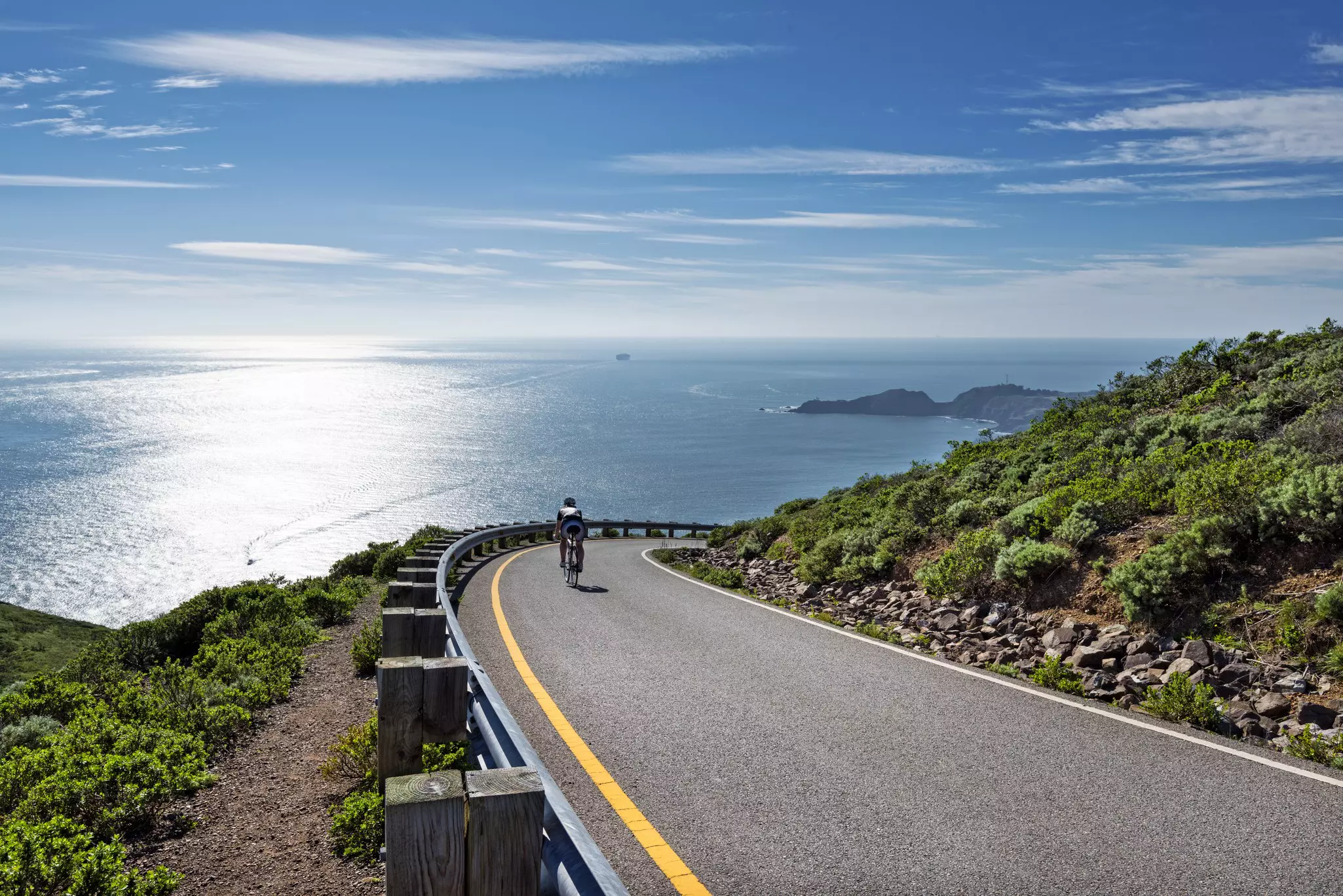 Road along the coastline in Marin Headlands