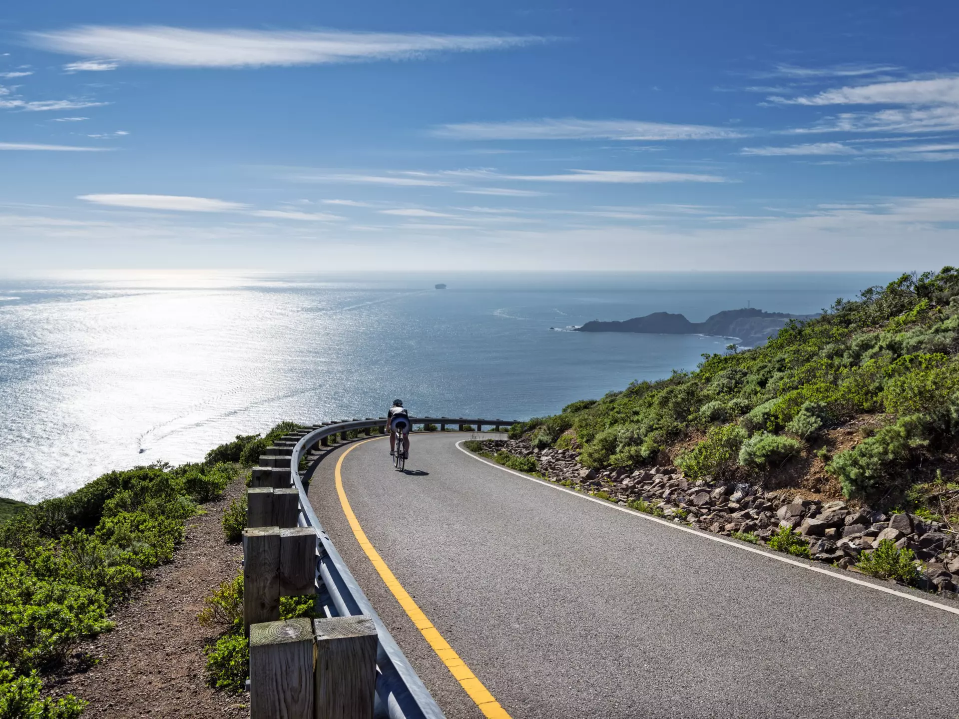 Road along the coastline in Marin Headlands