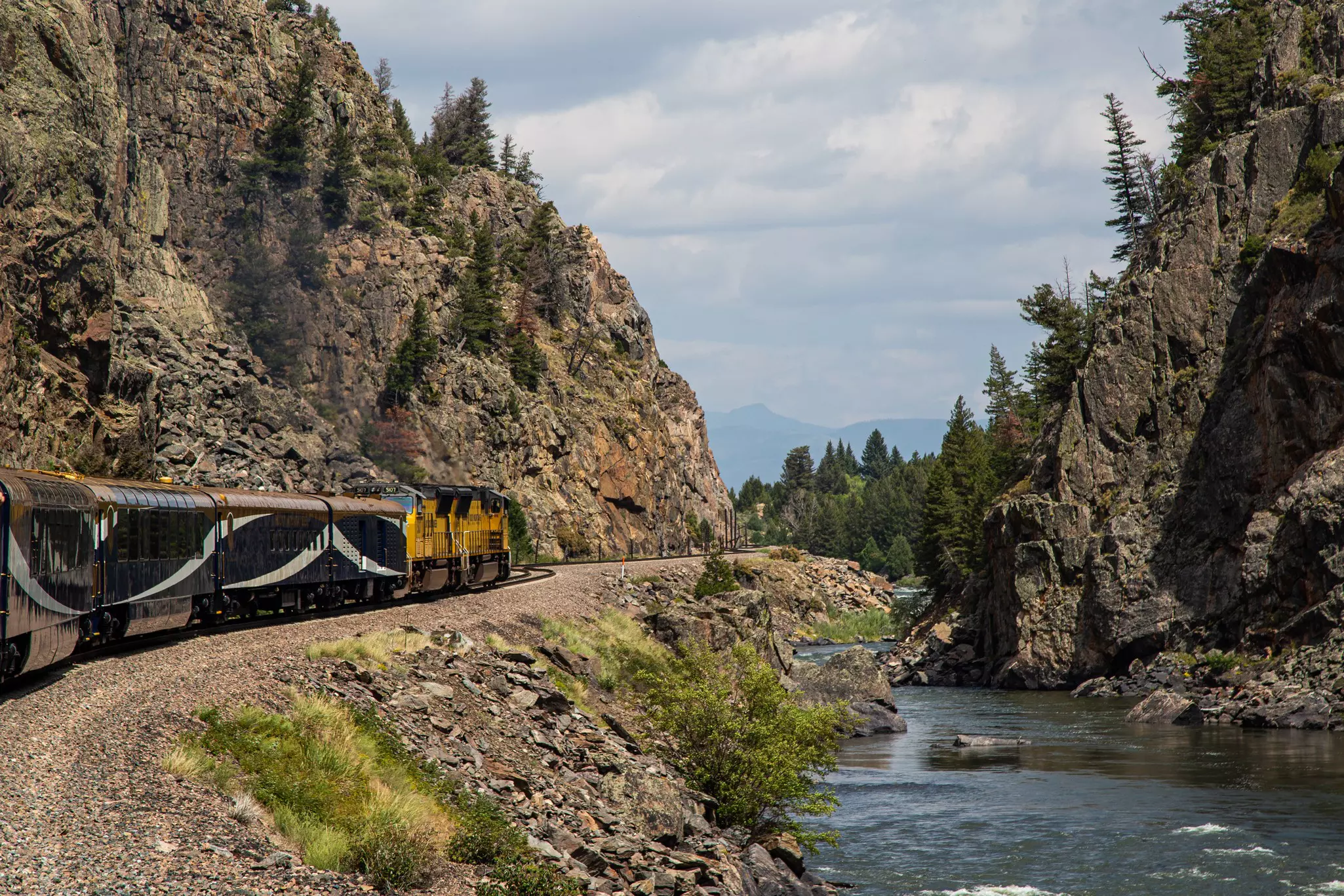 Riding through a canyon in Colorado on the Rocky Mountaineer