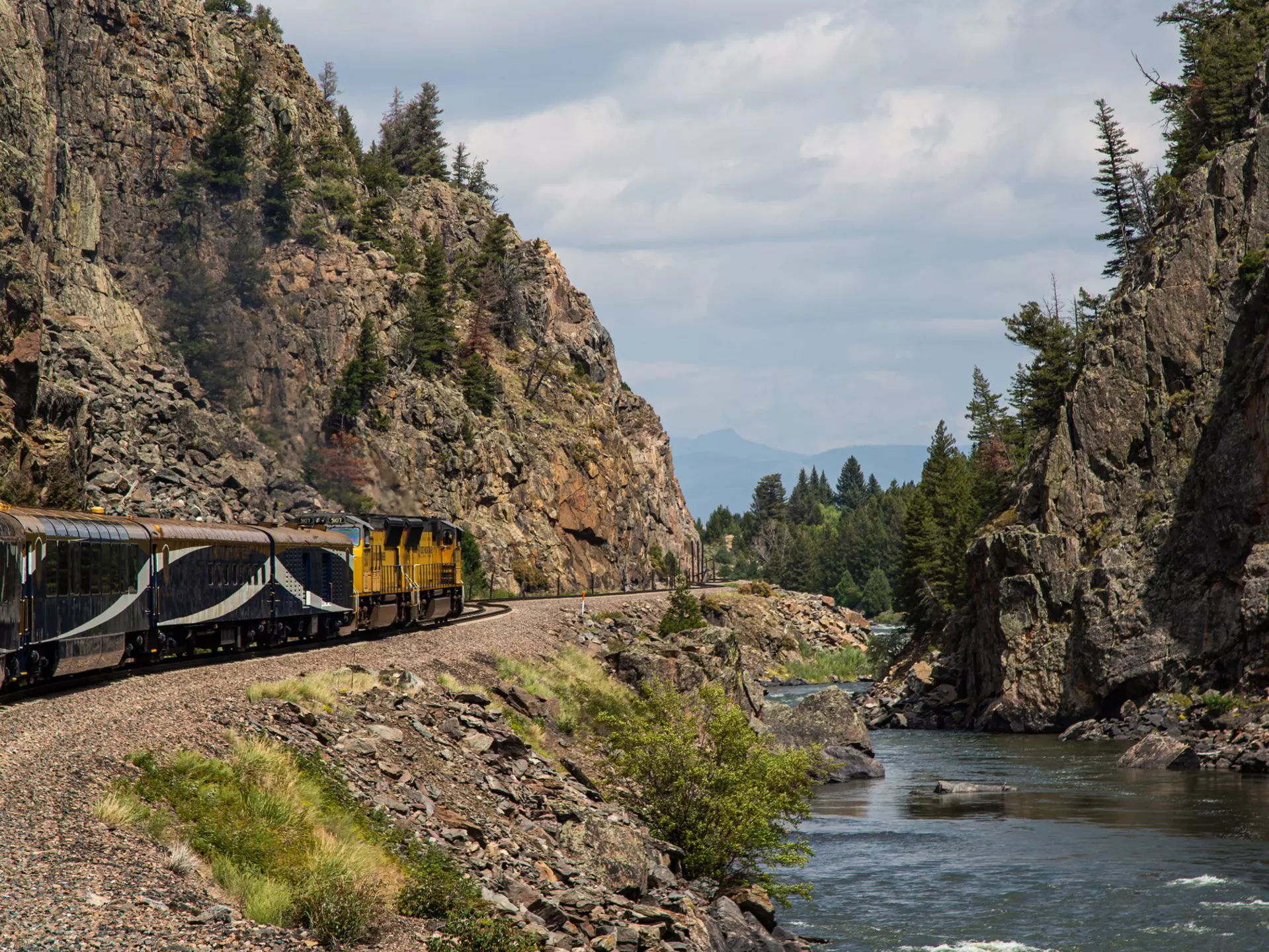 Riding through a canyon in Colorado on the Rocky Mountaineer