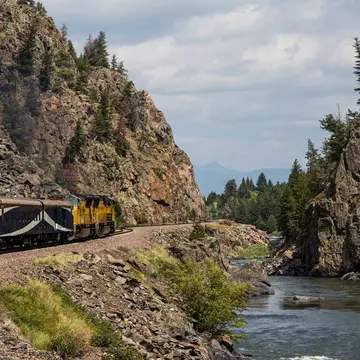 Riding through a canyon in Colorado on the Rocky Mountaineer