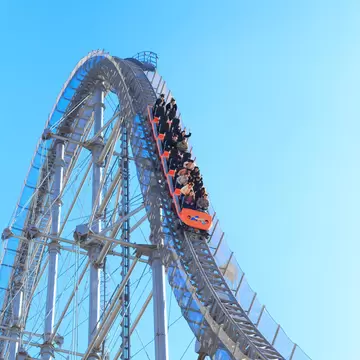 Bunkyo, Tokyo, Japan - February 14, 2018: Thunder Dolphin: Thunder Dolphin is a roller coaster in Tokyo Dome City Attractions, in Tokyo, Japan.  License Type: media  Download Time: 2022-01-07T13:49:28.000Z  User: gwencotter  Is Editorial: Yes  purchase_order:   