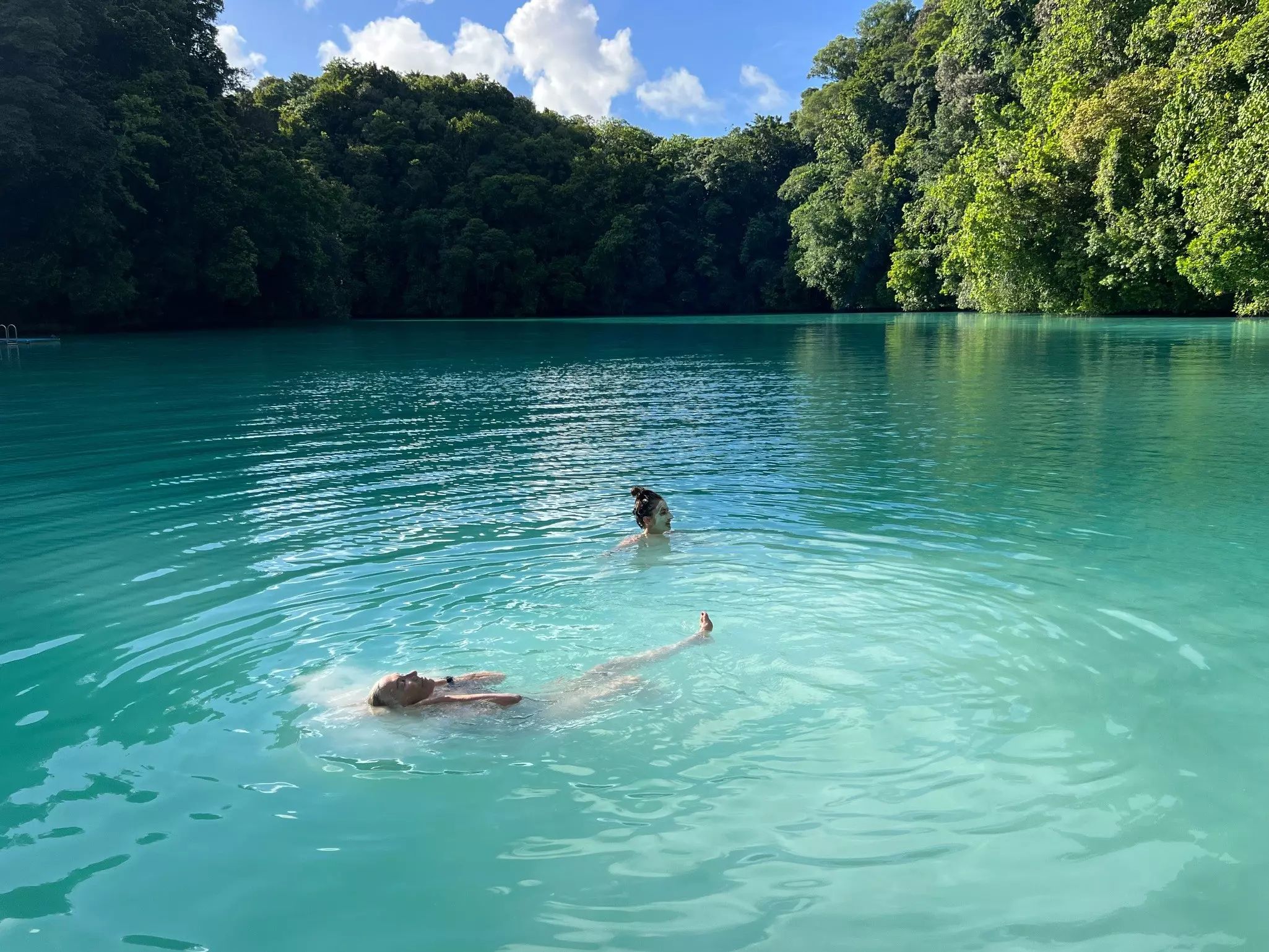Swimmers smeared with therapeutic mud at Palau's Milky Way lagoon.
