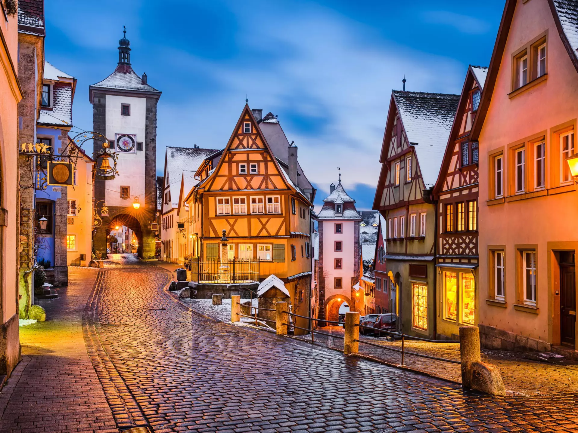A medieval town with cobbled streets
