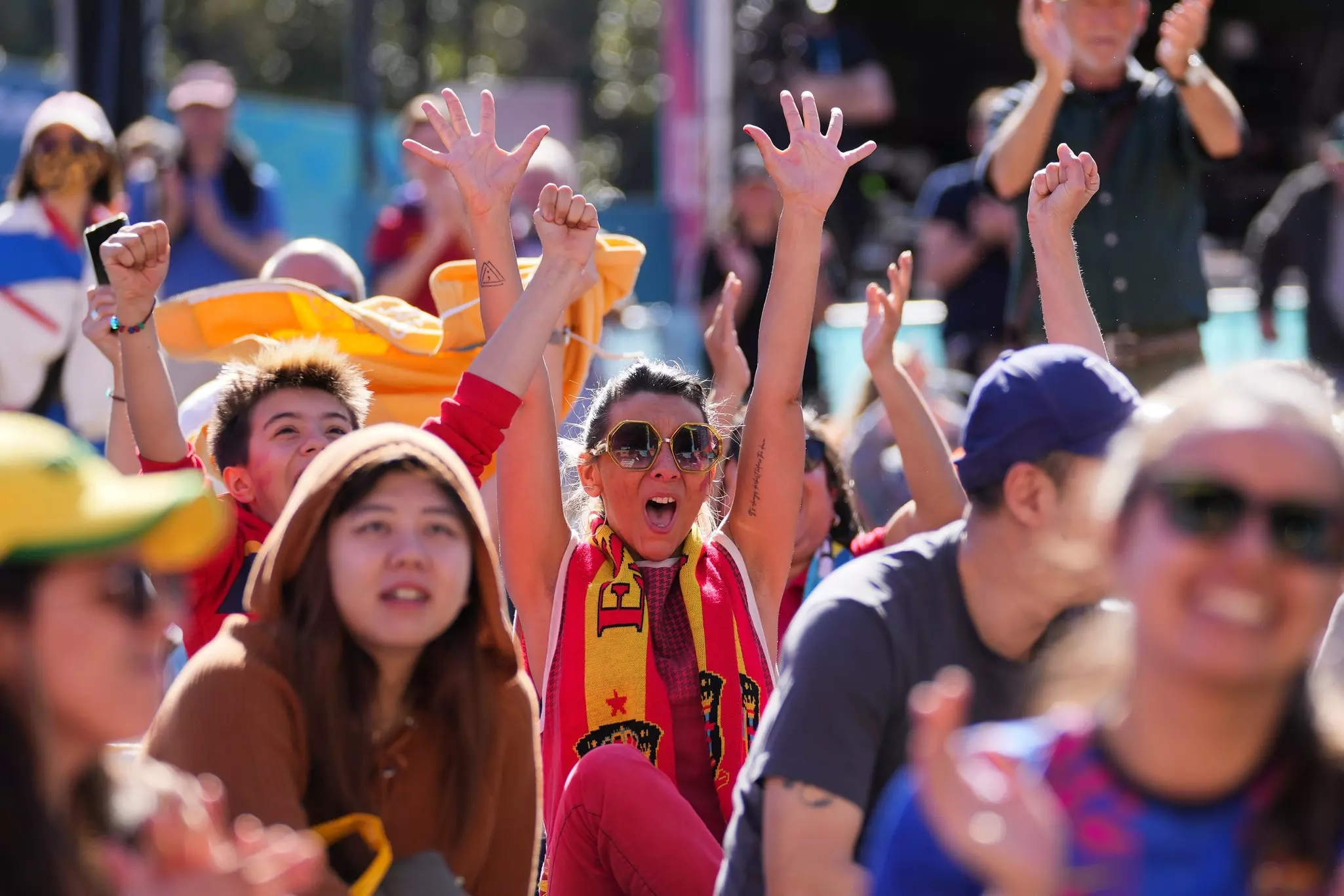 Spain fans watching at the Fan Fest Sydney, the game during the quarter finals between Spain-.Netherlands at the Women s World Cup FIFA 2023, on August 11, 2023,